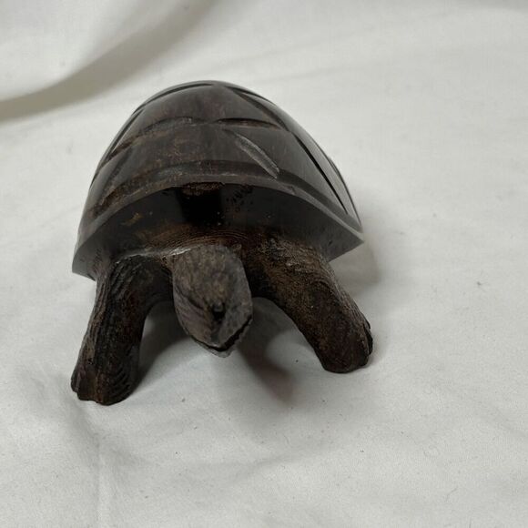 Carved Wooden Turtle Tortoise Ironwood Figurine Dark Brown 6" L 2" H - Picture 1 of 7